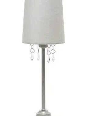 New Simple Designs Gray Table Lamp, Gray Fabric Shade, Hanging Beads, 17.25 inch
